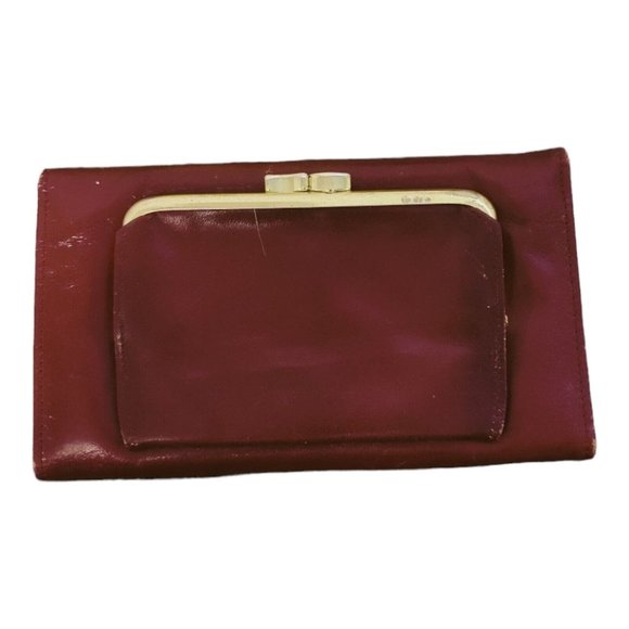 Vintage Buxton Wallet Clutch Red Burgundy Leather Top Grain Cowhide Kiss Lock - Picture 2 of 10